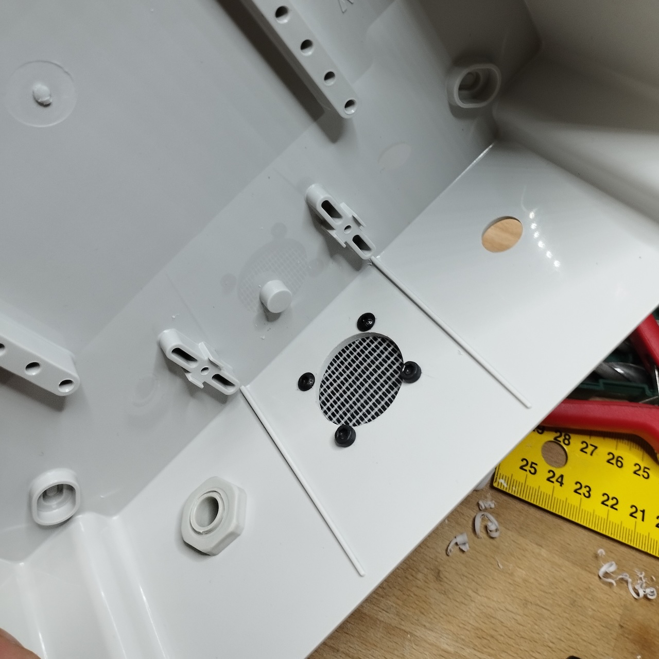 Enclosure side panel marked out for the ventilation cutout